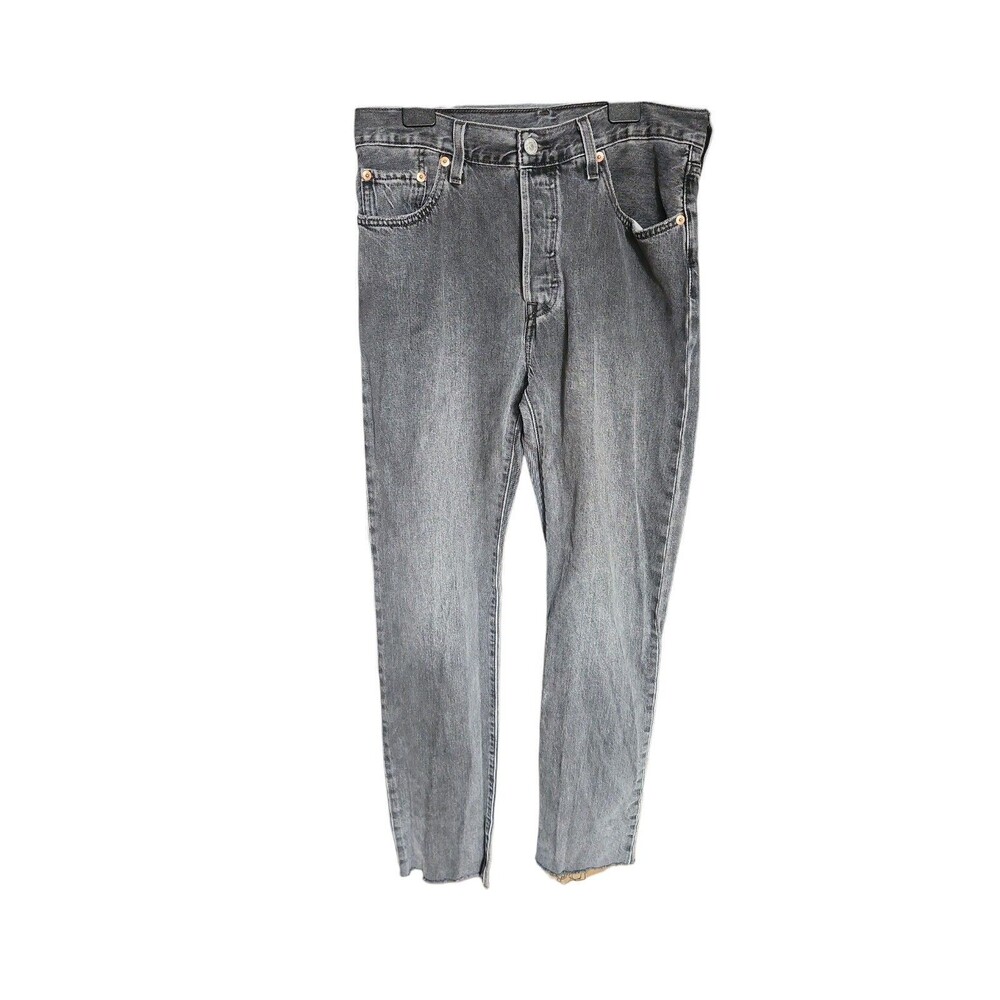 Levi's 501 Distressed Hem Jeans Womens 29W X 32L Charcoal Gray Button Fly Grunge